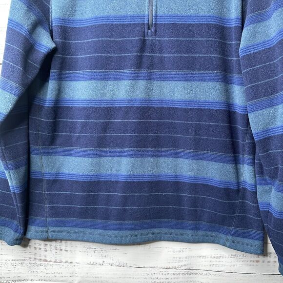 Eddie Bauer 1/4 Zip Pullover Fleece Sweatshirt Mens Medium Blue Striped - Picture 2 of 8